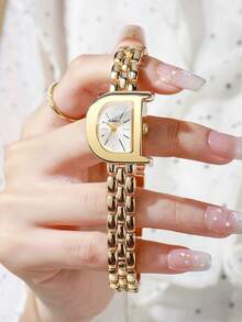 Women's Bracelet Watch With D-Shaped Digital Scale Dial, Elegant Quartz Watch, Gift For Girlfriend (1pc/Set) Watch Box Not Included - Gold - View 7