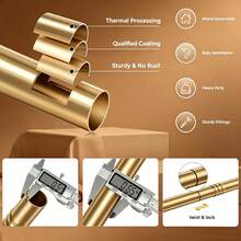 White Curtain Rod For 28 To 158 Inch Windows, With Spiral Cage Decorative Finials, Adjustable Heavy Duty Curtain Rod Set, Suitable For Bathroom, Bedroom, Kitchen, 5/8 Inch Diameter Decorative - Retro Hollow-out - Gold - View 7