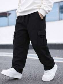 1pc Young BoyFashionable Versatile Outdoor Sports Running Basketball Straight Leg Pants - Black - View 6