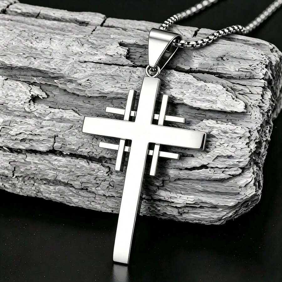 1PC Fashionable Men's And Women's Universal Minimalist Style Religious Cross Pendant Necklace, Suitable For Daily Wear - Fashion - View 1