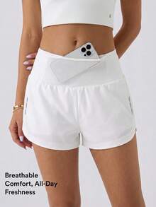 Women's 2-In-1 Athletic Shorts With Built-In Anti-Chafe High Elasticity Liner And Pockets, Fitness Tennis Running Shorts - White - View 5