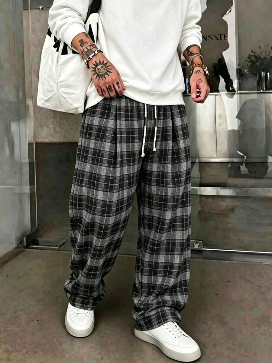 Men's Casual Loose Straight Leg Fashion Long Pants, Spring/Autumn - Black - View 1