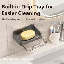 3/2/1pc 13.3cm*4.1cm*8.3cm Wall-Mounted Soap Holder, Unique Plastic Soap Dispenser, Home Soap Rack, Draining Soap Tray, No Drilling Required, Suitable For Home Bathroom Toilet Kitchen Bathroom Accessories, Wall-Mounted Rectangular Design, Space-Saving - Multicolor - View 11