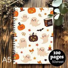 1pc Fun Halloween Spiral Notebook Log With Pumpkin, Bat & Stars - Creative Holiday Gifts, Autumn Design For Party Favors, Planner - 1 Pack (50 Sheets/100 Pages) - View 8