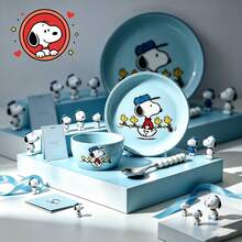 Official Authorized Snoopy Ceramic Dinnerware Set, Cute Printed Rice Bowl + Dinner Plate + Soup Spoon, Single Person Dinner Set For Home, Porcelain Tableware Gift Box, Suitable For Breakfast And Daily Use - Multicolor - View 2