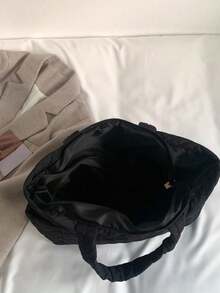 Men Black Quilted Tote Bag Lightweight Padded Shoulder Bag Large Capacity Casual Work Travel Daily Handbag For Men - Black - View 6