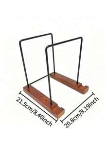 Desktop Vinyl Record Storage Rack, Iron & Wood Combination Album Display Stand With Adjustable Dividers, Small Bookshelf - Brown - View 6