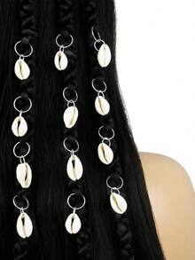 Bohemian Shell Hair Braid Ring Set, Gold Dreadlock Hair Ring Clips For Women Girls, Decorative Braided Hair Accessories For Beach Festival - Multicolor - View 1