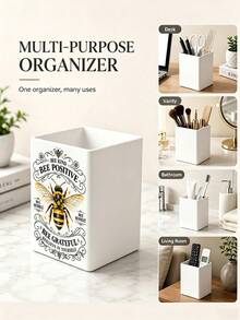 1pc "BEE POSITIVE" Multi-Function Storage Organizer - Cutlery Holder, Desktop Organizer (Suitable For Storing Cutlery, Straws, Tea Bags, Pens, Remote Controls); Plastic Material, Compact And Space-Saving, Suitable For Kitchen, Office, Living Room (Please Check Size Before Ordering) - Multicolor - View 8