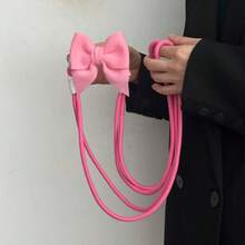 1PC Black Fabric Bow Back Clip Phone Case With Crossbody Strap Lanyard, Korean Style Minimalist Versatile Hands-Free Phone Holder - Multicolor - View 14