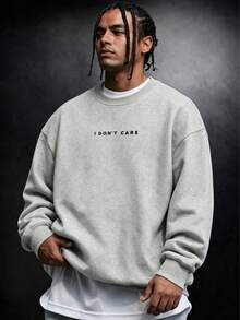 SU ER Men's Casual Crew Neck Sweatshirt, Autumn/Winter, Street Style Essential - Light Grey - View 1