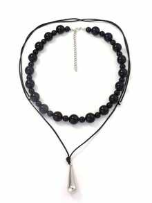 A Set Of Pu Leather Beaded Multi-Layered Women's Casual Necklaces With Tethers, Personalized Daily Drop Pendant Necklaces, And Versatile Commuting. - Multicolor - View 10