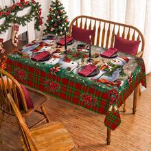 1pc Christmas Snowman Snowflake Pine Branch Plaid Print Rectangular Tablecloth, Suitable For Holidays, Parties, Birthdays, Dinners, Restaurant Table Decor, Christmas Home Autumn/Winter Decoration - Multicolor - View 11