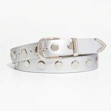1pc Ladies Gold/Silver Punk Y2K Round Rivet Pin Buckle Jeans Belt, Versatile Accessory For Daily Wear Summer, School Fall, Autumn, Halloween - Multicolor - View 21