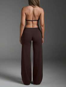 YI XUAN Celana Panjang Wanita Ukuran Plus, Sporty, Elegan, Modern, Cocok untuk Kerja, Warna Polos, Potongan Slim Fit, Model Flare, Musim Semi/Gugur, Cokelat - Coklat - View 6