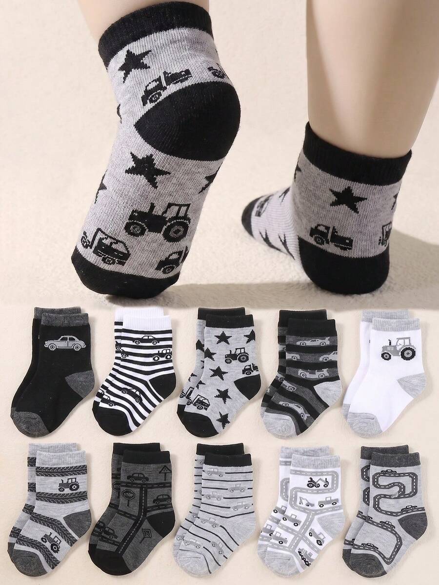 20/10/1 Pair Baby Mid-Calf Socks, Cute Dinosaur Print Striped Patchwork ...