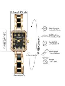 Women's Bracelet Watch Square Dial With Rhinestone Inlay, Elegant Quartz Watch, Gift For Girlfriend (1pc/Set) Watch Box Not Included - Black - View 3