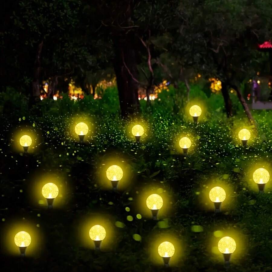 أضواء حديقة شمسية بكرة زجاجية متشققة، مصابيح LED بتوهج دافئ للمناظر الطبيعية، مقاومة للماء مع مستشعر ليلي تلقائي، إضاءة ديكورية للممرات للتخييم والحديقة والفناء والحفلات الخارجية