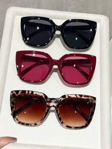 3對女款復古貓眼框時尚眼鏡，設計優雅且具表現力，適合日常生活、街頭攝影、音樂節，適合所有臉型 - 3pcs 黑灰酒紅豹紋 - 查看 8