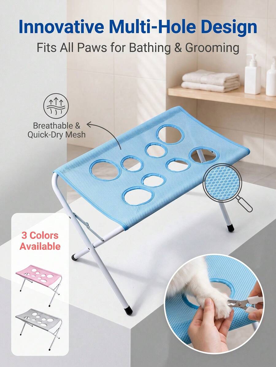 1pc Foldable Metal Pet Bath Rack, 80kg Load Capacity, Non-Slip Cat & Dog Grooming Bath Stand, Portable & Stable Large Cat & Dog Shower Rack, Suitable For Pet Grooming And Cleaning Supplies - Multicolor - View 1