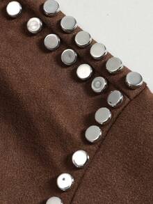 Jaket Suede Longgar Lengan Panjang Kerah Rivet Warna Polos Musim Gugur/Dingin, Gaya Jalanan, Pakaian Luar Kantor Kasual untuk Perjalanan Musim Gugur - Coklat - View 8