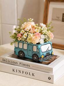 Vintage Car Shaped Vase, Turquoise Resin Decorative Flower Pot, Suitable For Planting Roses And Greenery, Rustic Farmhouse Style Dining Table Decor, Creative Flower Pot, Suitable For Living Room, Bedroom, Wedding, Garden And Home Decoration, Perfect Gift - A - View 7