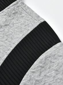 Men's Spring/Autumn Textured Jacquard Long Sleeve Sweatshirt With Colorblock Baseball Collar Casual Versatile Sweatshirt - Grey - View 6