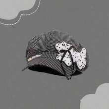 Cute Polka Dot Puppy Plaid Beret Hat For Women, Spring/Summer Thin Style, Face-Slimming Octagonal Painter Hat, Large Head Circumference - Multicolor - View 2