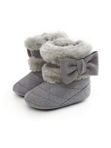 Infant Boy Girl Boots Newborn Shoes Winter Snow Bowknot Anti-Slip Soft Sole Warm Infant Toddler Prewalker Booties - Grey - View 7
