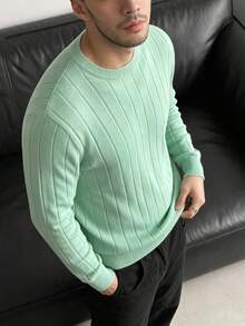 New Men's Commuter Versatile Casual Comfortable Crew Neck Long Sleeve Top - Mint Green - View 6