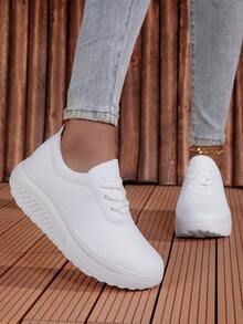 Women's Platform Rocker Shoes, Soft Upper Casual Walking Shoes, Versatile Everyday Women's Shoes - White - View 4