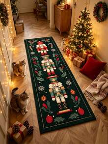 1 pieza Alfombra de piso con diseño de Cascanueces de Acebo Navideño, Alfombra de cocina, Alfombra de cocina, Felpudo, Alfombra pasillera, Alfombra de piso, Alfombra de área, Alfombra navideña, Alfombra de pasillo, Alfombra de dormitorio - Multicolor - Ver 3