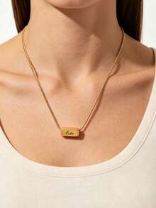 Personalized Custom Text Bar Necklace, Snake Chain Pendant Engraved With Name Information, Exquisite Customized Commemorative Jewelry, Ideal Gift For Couples, Family, Birthday And Holiday Occasions, Memorial Keepsake, Christmas And Friendship Commemorative Gift - Multicolor - View 4