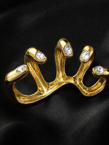 XYHEALER 1pc Gold Five Finger Ring For Women, Rhinestone Multi Finger Statement Ring, Full Hand Finger Armor Jewelry For Party Prom Stage Costume - Multicolor - View 3