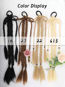 Synthetic Braided Ponytail Hair Extension With Bow Hair Tie, Double Braid Hairpiece For Women, Y2K Party Cosplay Hairstyle - Multicolor - View 3