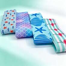 4‑Pack Assorted Colors Beach Chair Towel Strap, Stretchable Windproof Break‑Resistant Elastic Band, Tropical Ocean Multi‑Print Hawaiian Style Accessory For Beach, Pool, Cruise, Vacation Travel Must‑Have - Multicolor - View 1