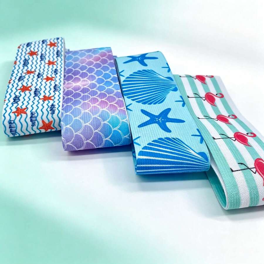 4‑Pack Assorted Colors Beach Chair Towel Strap, Stretchable Windproof Break‑Resistant Elastic Band, Tropical Ocean Multi‑Print Hawaiian Style Accessory For Beach, Pool, Cruise, Vacation Travel Must‑Have - Multicolor - View 1