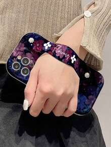 1pc Fashion Floral Print Thick Anti-Drop Phone Case With Wrist Strap And Kickstand, Compatible With Apple Series - Multicolor - View 4