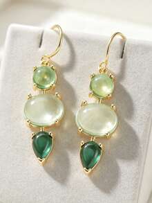 DIYCCPC Elegant Light Green Transparent Oval Pendant Earrings, Handmade Jewelry Suitable For Women's Daily Wear, An Ideal Gift For Females - Green - View 4