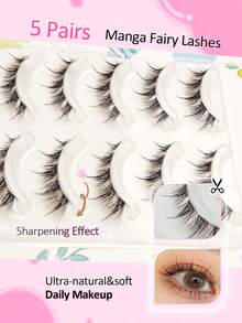 Sibeuna 5 Pairs Black + Brown False Eyelashes, Transparent Band, Girl Group Pointed Tail Fairy Style, Natural Cartoon Look, Ultra Lightweight And Soft, Suitable For Beginners, Strip False Eyelashes - Multicolor - View 6