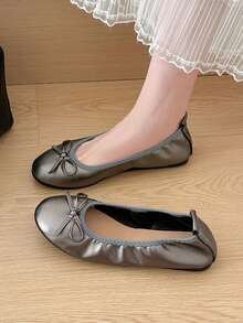 1 Pair Women's Gray Flat Mary Jane Shoes, Elegant Fashion Style, Comfortable Versatile Soft Sole - Grey - View 2
