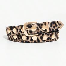 1件女款豹紋龐克Y2K圓形鉚釘金色扣環腰帶，牛仔褲百搭配件，適合日常穿著 - 豹紋 - 查看 14