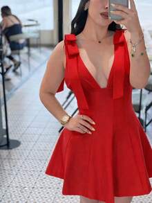 Women Short Dresses - Red - View 2