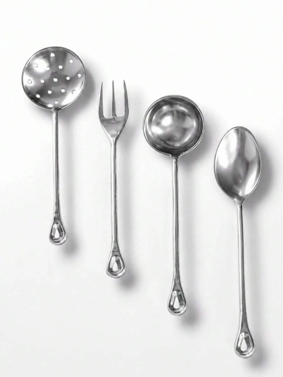 Concha/Escumadeira/Colher Arroz/Garfo Jogo 4 Peças Alumínio Batido Cozinha - kit 4 peças - Visão 1