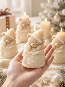 1pc Candle Mold, Christmas Bear Gift Design, Exquisite Knitted Texture Clear Detail Aromatherapy Candle, Diffuser Stone Mold Reusable Easy To Demold, Christmas Gift - Christmas Mold - View 4