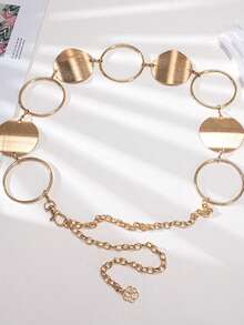 Vintage Bohemian Gold Round Ring Waist Chain, Versatile Waist Belt With Decorative Chain Accessory - Gold - View 1