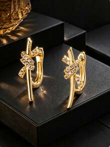 1pc Knot Twist Element Ear Cuff, Dual-Color Options, 3D Cross Design, Banquet & Commute Decorative Earrings Accessory For Women - Ear Clip - View 4