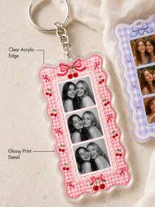 1pc Custom Personalized Photobooth Style Keychain, Custom Photo Couples Keychain, Besties Photo Keychain, Gift For Boyfriend, Besties Gift - Pink - View 6