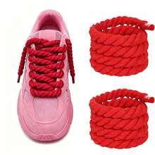 1 Pair Shoelaces,Thick Rope Shoelaces, Replacement Laces,Shoe Accessories - Red - View 2