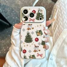 TPU Christmas Tree Hot Drink Bow Pattern Phone Case Compatible With Apple 17 Pro Max/17/16 Pro Max/15/13/12/11 Large Window Full Coverage Anti-Drop Soft Shell Protective Cover - Silver - View 1